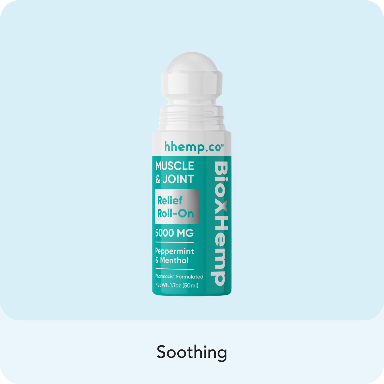 5000MG CBD Muscle & Joint Relief Roll-On with Peppermint and Menthol – non-greasy formula in a mess-free applicator for fast, cooling pain relief.