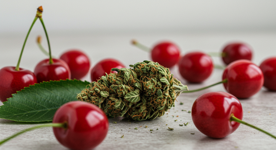 Tropical Cheery strain surrounded by cherries