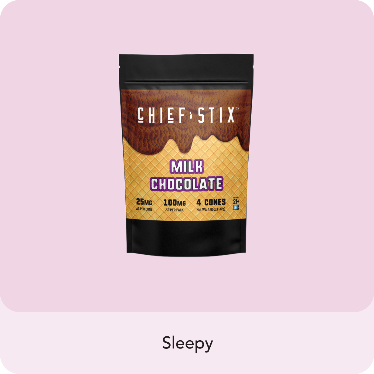Milk Chocolate Delta-9 THC waffle cone edible infused with premium hemp blend, featuring rich, creamy flavor and consistent relaxing effects.